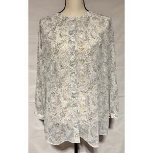 UNIQLO sz M off white small floral wildflower print button down blouse